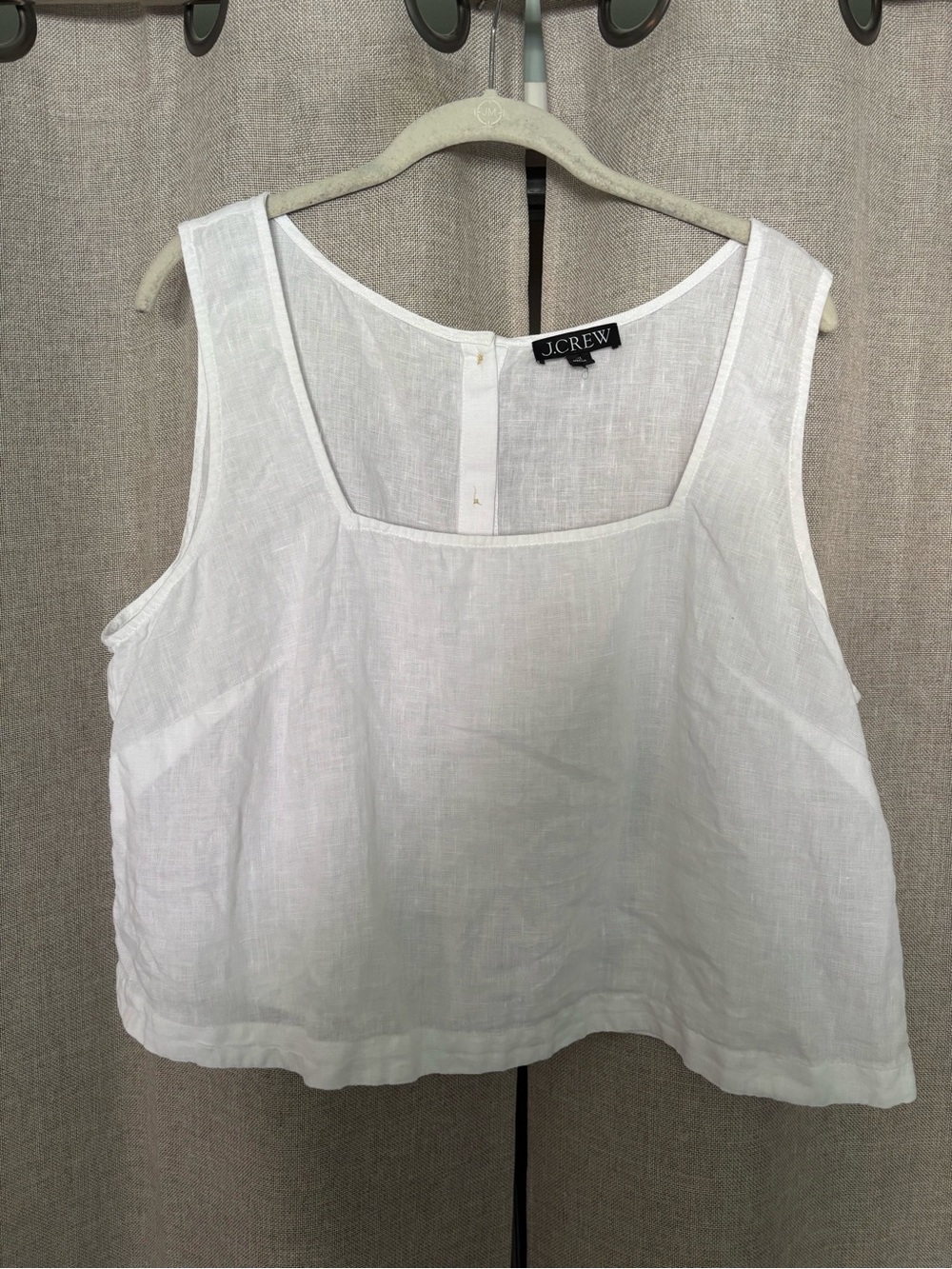 J. Crew Cropped Linen Button Back Tank, White, size XL
